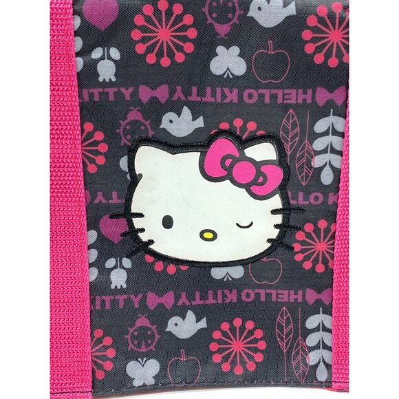 Sanrio Hello Kitty Pink Black Crossbody Purse Shoulder Bag Bird Heart Flower - Picture 2 of 6